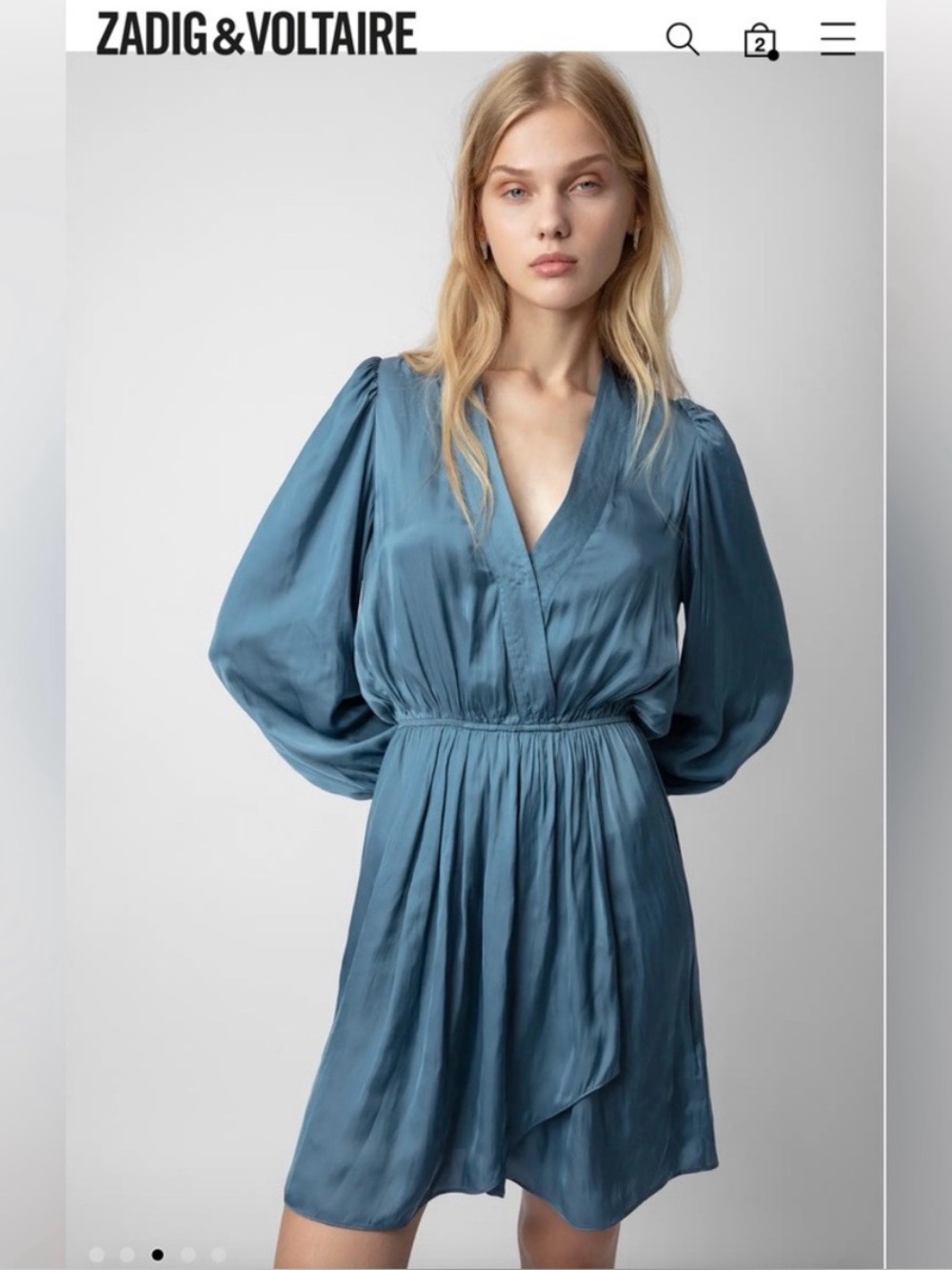 Zadig & Voltaire Blue Slate Pleated Wrap Mini Dress